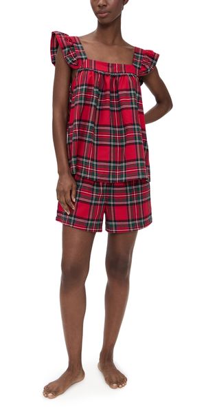 Petite Plume Brushed Twill Clara Shorts Set In Imperial Tartan Red XS