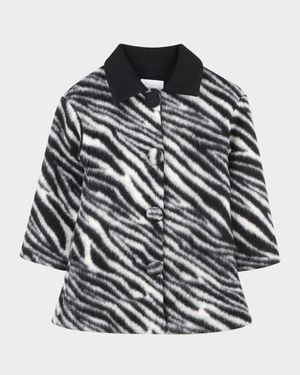Girl's Zebra Faux Fur Coat, Size 8-14