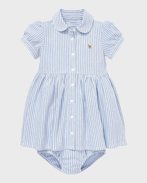 Yarn-Dyed Oxford Mesh Stripe Dress w/ Matching Bloomers, Size 3M-24M