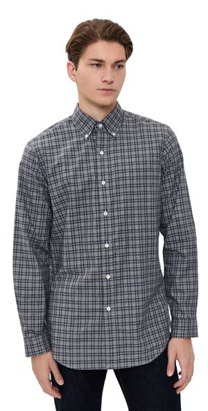Polo Ralph Lauren Original Label Luxury Twill Plaid Sport Shirt Grey Navy Heather Multi S