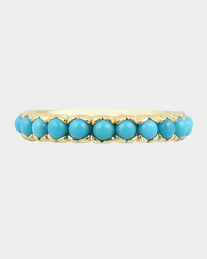 Turquoise Cabochon 14K Yellow Gold Band Ring, Size 7