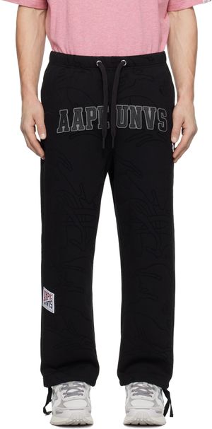 AAPE by A Bathing Ape Black 'AAPE UNVS' Moonface Logo Sweatpants