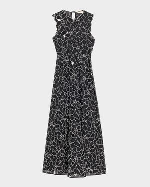 Kiana Embroidered Sleeveless Midi Dress