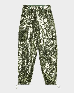 Olympia Mid-Rise Sequined Cargo Pants