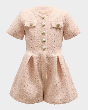 Girl's Pleated Sequin Boucle Playsuit, Size 4-14