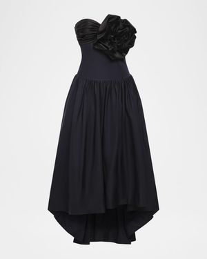 Strapless Floral Appliqué High-Low Gown