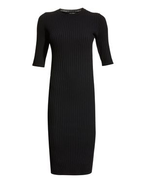 Rib Elbow-Sleeve Midi Sheath Dress