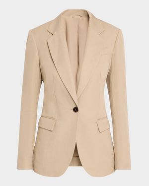 Cotton Linen Twill Single-Breasted Blazer Jacket