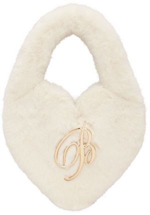 Blumarine Off-White Heart Faux-Fur Bag