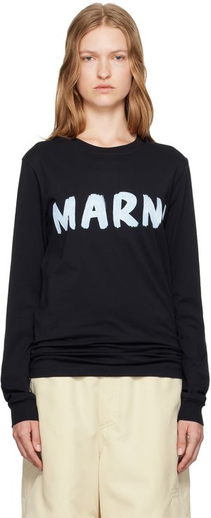 Marni Black Printed Logo Long Sleeve T-shirt