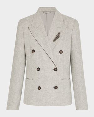 Cashmere-Wool Flannel Double-Breasted Blazer