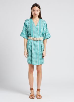Vila - Robe courte Col V imprimée - Taille 40 - Vert