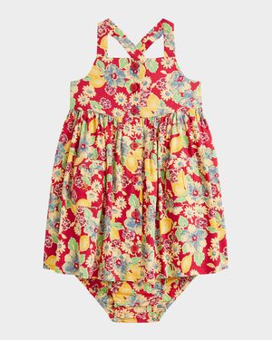 Girl's Floral & Lemon-Print Day Dress, Size 3M-24M