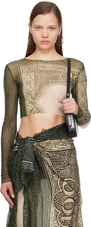 Jean Paul Gaultier Green & Off-White 'The Cartouche' Long Sleeve T-Shirt