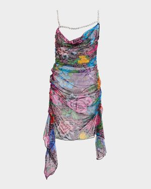 Crystal Strappy Ruched Tulle Mini Dress