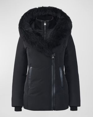 Adali Hooded Down Jacket with Shearling Collar
