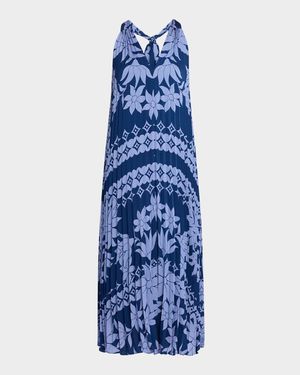 Hallie Pleated Floral-Print Halter Midi Dress