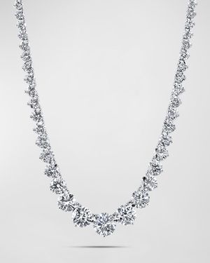 Platinum Three-Prong Round White Diamond Riviera Necklace, 28.73tcw, 16"
