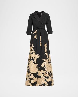 Metallic Floral Jacquard Shirt Gown