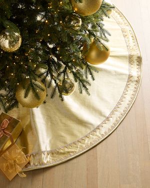 Art Deco Metallic Dupion 64" Tree Skirt, Gold