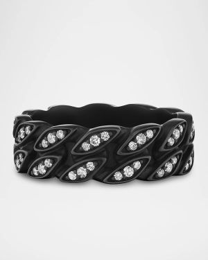 Curb Chain Band Ring in Black Titanium with Diamonds, 8mm