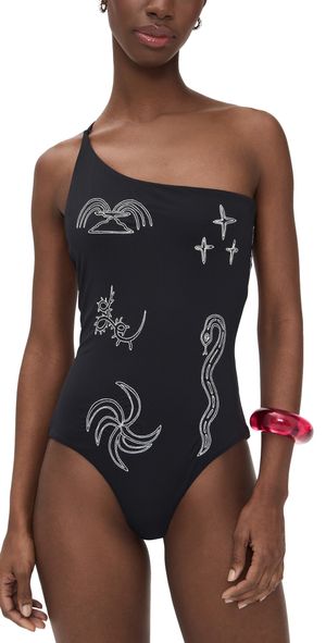 OAS Embroidered Tuffo Bathing Suit Black S