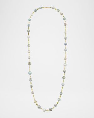 18K Yellow Gold Tahitian Pearl and Peridot Necklace, 32"L