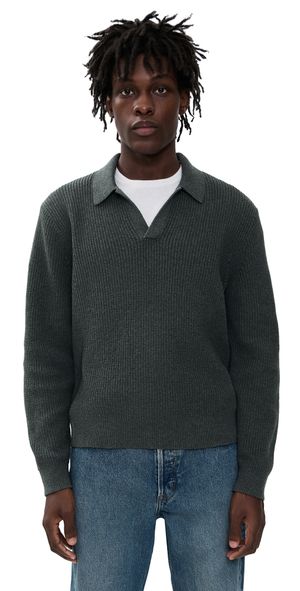 Madewell Shaker-Stitch Sweater Polo Heather Charcoal S