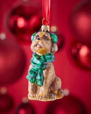 Golden-Doodle with Ear Muffs & Scarf Christmas Ornament