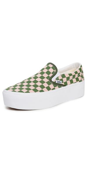 Vans Classic Slip-On Stackform Sneakers Checkerboard Rose/Forest M 7/ W 8.5