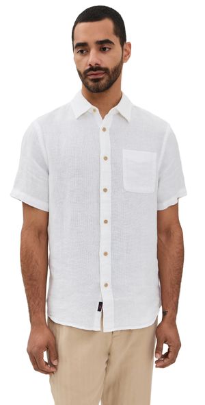 Faherty Palma Basketweave Linen Shirt White XL