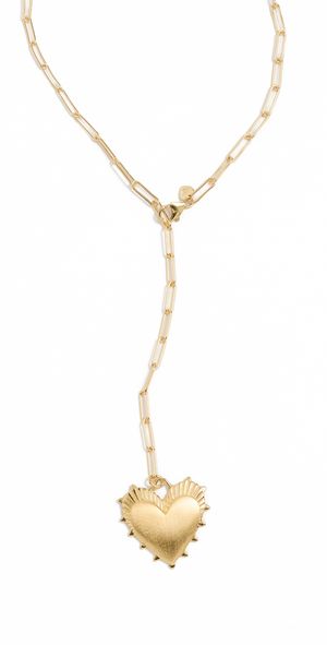 HART Long Link Lariat Necklace with Heart Gold One Size