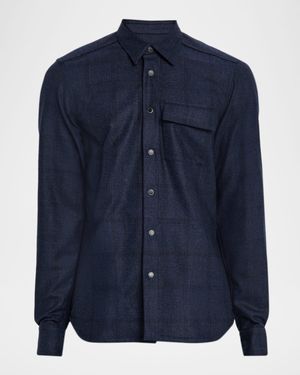 Men's Wool Windowpane Snap-Front Overshirt