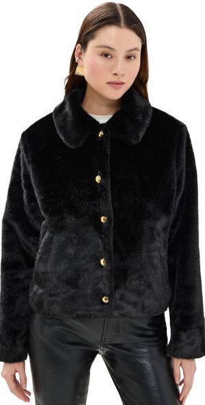 English Factory Faux Fur Collared Jacket Black M