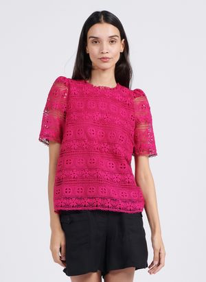 La Petite Etoile - Top col rond en guipure - Taille 3 - Rose