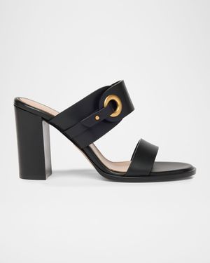 85mm Calfskin Leather Block-Heel Mules