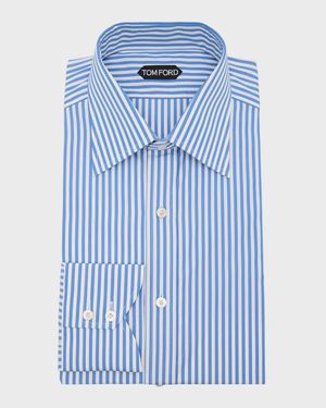 Men's Cotton Baton Stripe Slim-Fit Dress Shirt