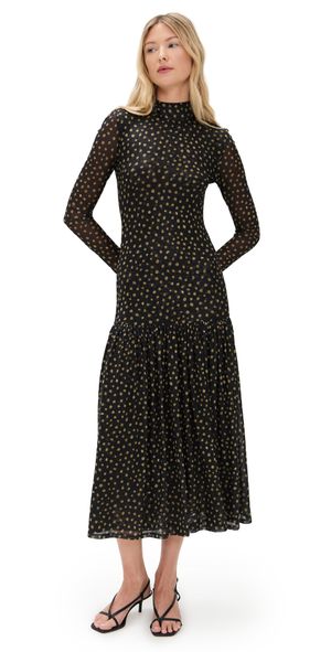 MISA Leylani Dress Golden Polka Dot Mesh XS