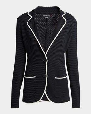 Silk Pointelle Knit Single-Breasted Jacket