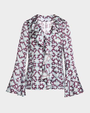Sydney Abstract-Print Ruffled Blouse