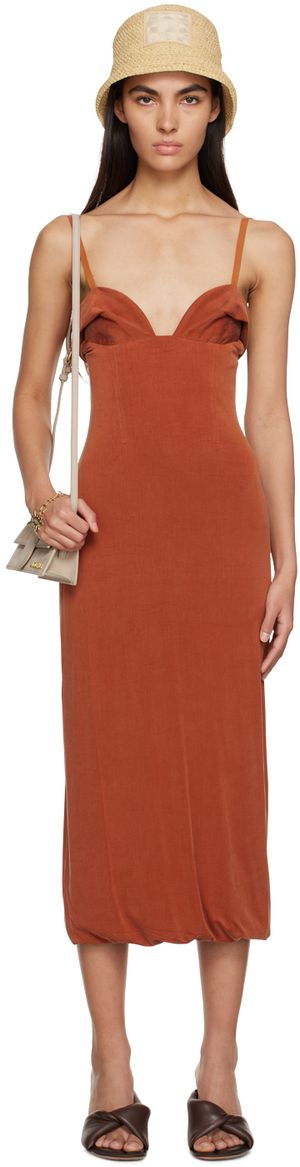 JACQUEMUS Orange Le Raphia 'La Robe Praia' Midi Dress