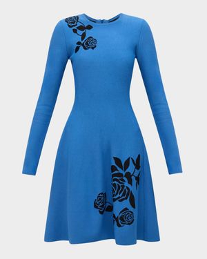 Rose KNit Jacquard Long-Sleeve Dress