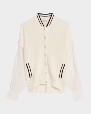 Organza-Sleeves English Rib Varsity Cardigan