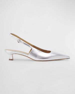 Catrina Leather Kitten-Heel Slingback Pumps