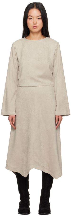 Youth Gray Asymmetric Faux-Leather Midi Dress