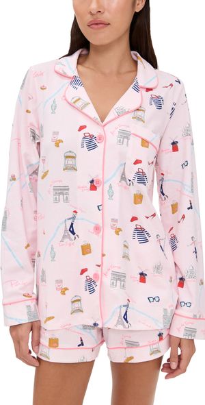 BedHead PJs Long Sleeve Cotton Knit Boxer PJ Set 48 Hrs In Paris M