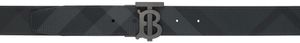 Burberry Gray & Black Leather TB Belt