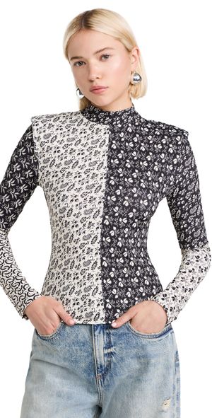 Sea Panna Printed Spandex Long Sleeve Top Black XL