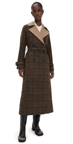 Avec Les Filles Double Layered Trench Coat Brown Plaid Multi XS