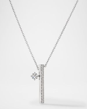 18K White Gold Barre Floating Single Diamond Pave Pendant Necklace